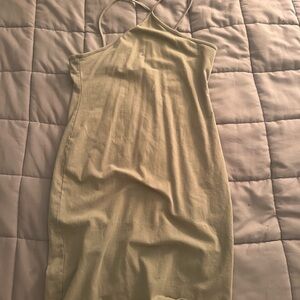 Divided Green Slip Dress Spaghetti Strap Cocktail